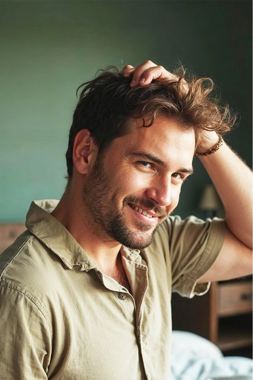 Professional man using BONMEN
 natural hair care for sensitive
 scalp