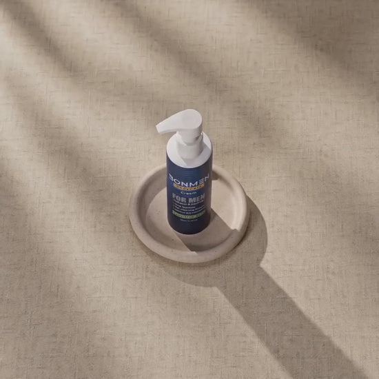 BONMEN Sensitive Skin Body Cream product video — slow camera move from overhead to eye level on cream linen surface