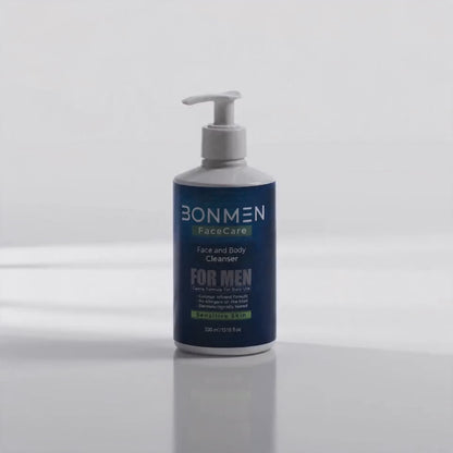 BONMEN Sensitive Skin Face and Body Cleanser product video — slow cinematic push-in on white pump bottle on clean surface