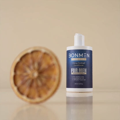 BONMEN Citrus Cocktail Conditioner product video — slow push-in with citrus element softening in foreground